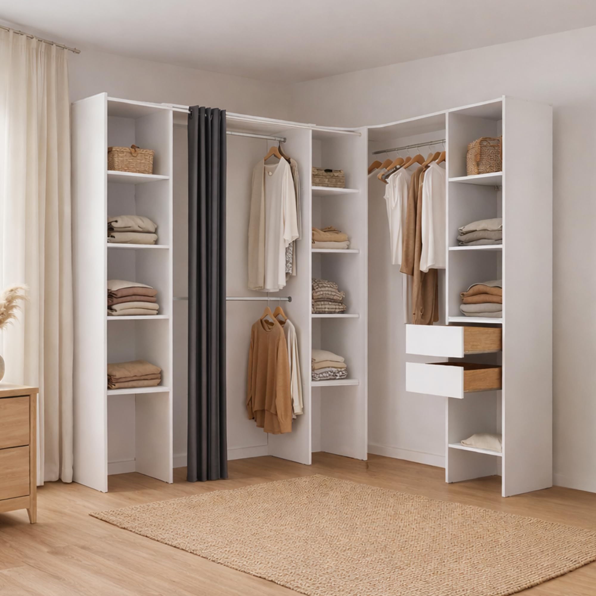 Dmora - Guardaroba grande Bestone, Mobile camera da letto, Cabina armadio portabiti, Armadio appendiabiti, 234x141 h205 cm, Bianco