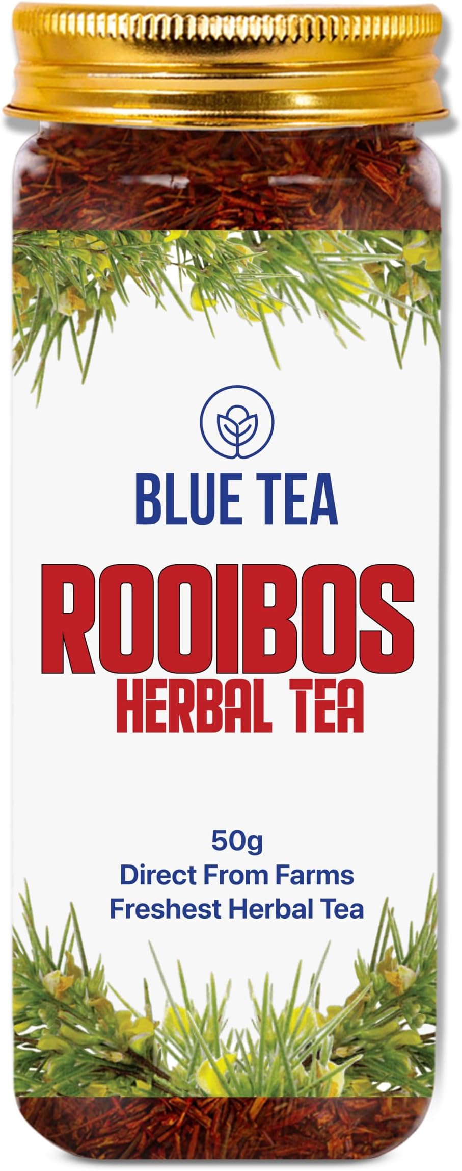 Rooibos Tea - 50gm - 50 Cups | ANTIOXIDANT RICH | Weight Management - Flower Based - Detox Tea - Herbal Tea - Gluten Free - Non-GMO | Featured In Shark Tank | Pet Jar Packaging