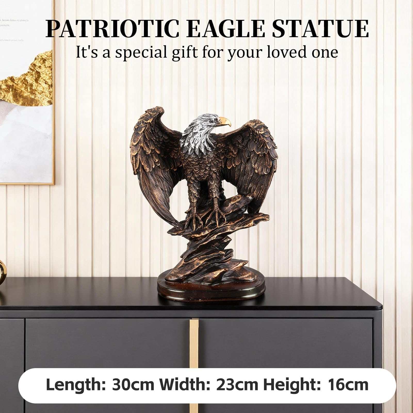 Statua dell'Aquila in Resina, Stile retrò, Bronzo, Pitturato, Autoportante