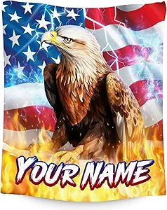 Custom Boys Blanket - Eagle Gifts for Men - Comfy Lightweight Flannel Throw for Couch Sofa, Bed - 4 Sizes