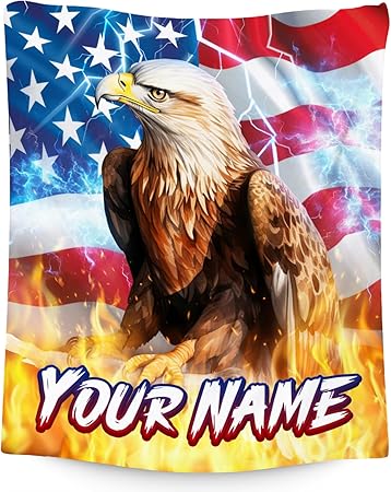 Custom Boys Blanket - Eagle Gifts for Men - Comfy Lightweight Flannel Throw for Couch Sofa, Bed - 4 Sizes