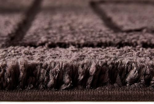 Miniatura 7 de WPM - Juego combinado de alfombras de baño, cortina de ducha y toallas. Juego de baño con estampado de hojas de color marrón chocolate (caña