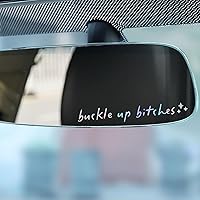 Vista 5 de 2 calcomanías con el texto “Buckle Up” para espejo retrovisor, calcomanía de vinilo divertida y bonita para el auto