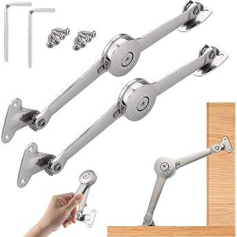 Lid Support Hinge Pack of 2 Soft Close Lid Support Hinges with Screws and Allen Key Flap Fitting Flap Support Satin Nickel Folding Hinge Cabinet Hinges for Wardrobe