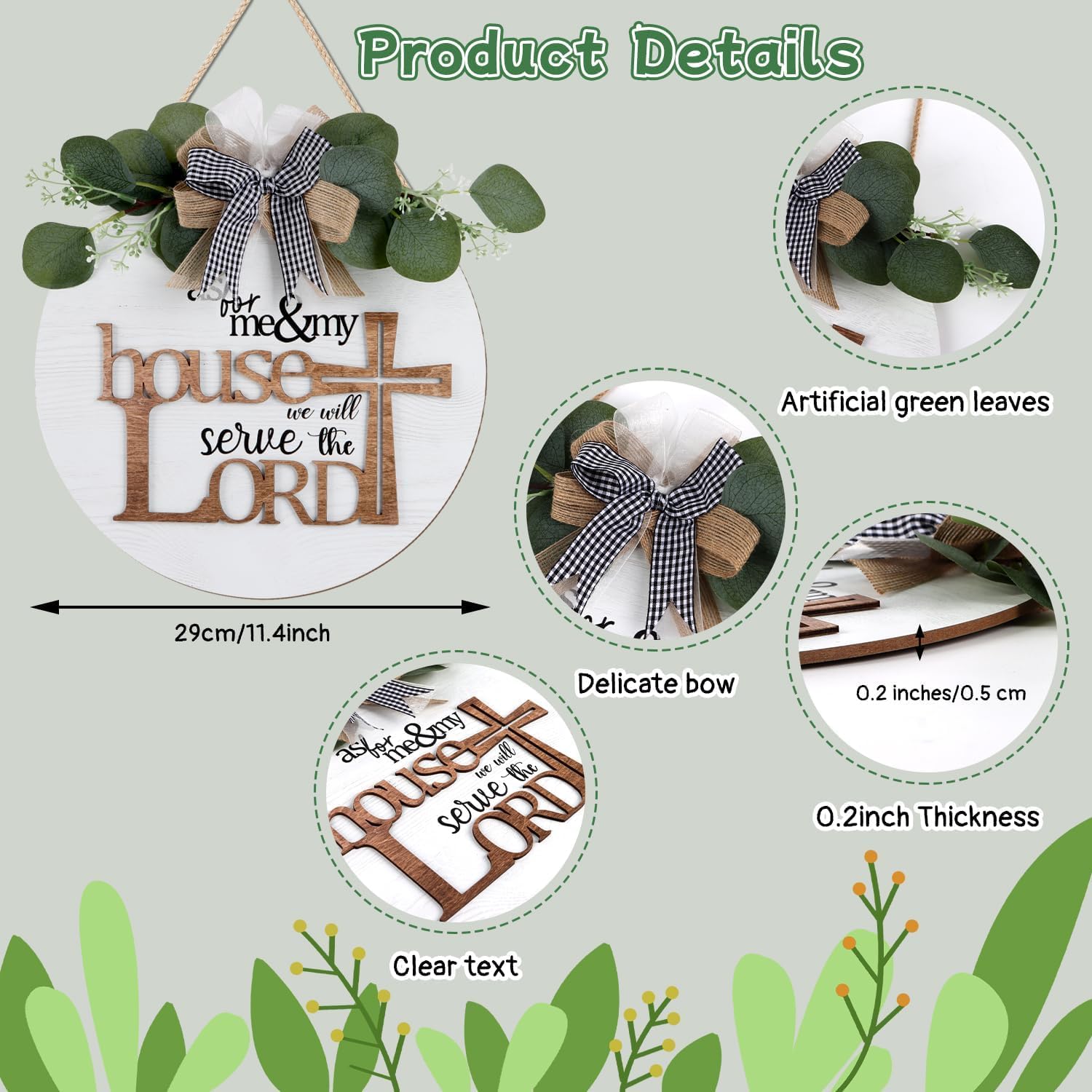 TOARTi House Wood Sign,3D As For Me And My House We Will Serve the Lord Religious Christian Door Decor,11.4" Farmhouse Bible Verse Scripture Wall Sign,Rustic Jesus Cross Decor for Home Office - Image 2