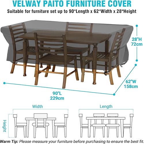 Miniatura 23 de Velway Funda para muebles de patio al aire libre, impermeable, rectangular, para mesa de patio, sofá, 78 pulgadas de largo x 63 pulgadas de ancho x