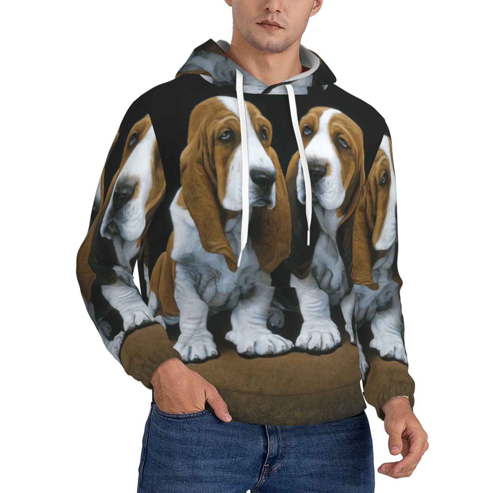 Sweat à capuche homme imprimé chiots basset hound EdWal pull polyester décontracté sport - 8