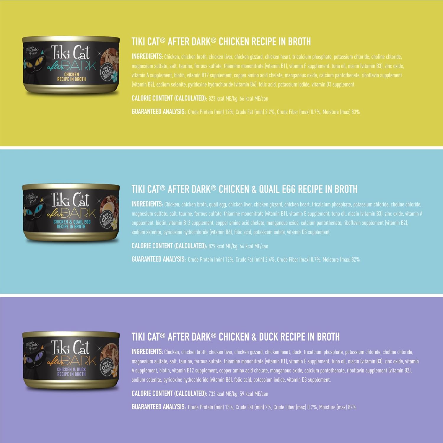 Tiki Cat After Dark, Variety Pack, High-Protein and 100% Non-GMO Ingredients, Wet Cat Food for Adult Cats, 2.8 oz. Cans (Pack of 18)