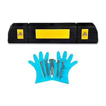 K T I 600mm Rubber Wheel Stopper for Block Car Wheels to Control Damage with Installation Kit, Protect Vehicle Bumpers and Garage Walls (Including 3 Screw Superiority) (125Wx600Lx105H) Pack of 1