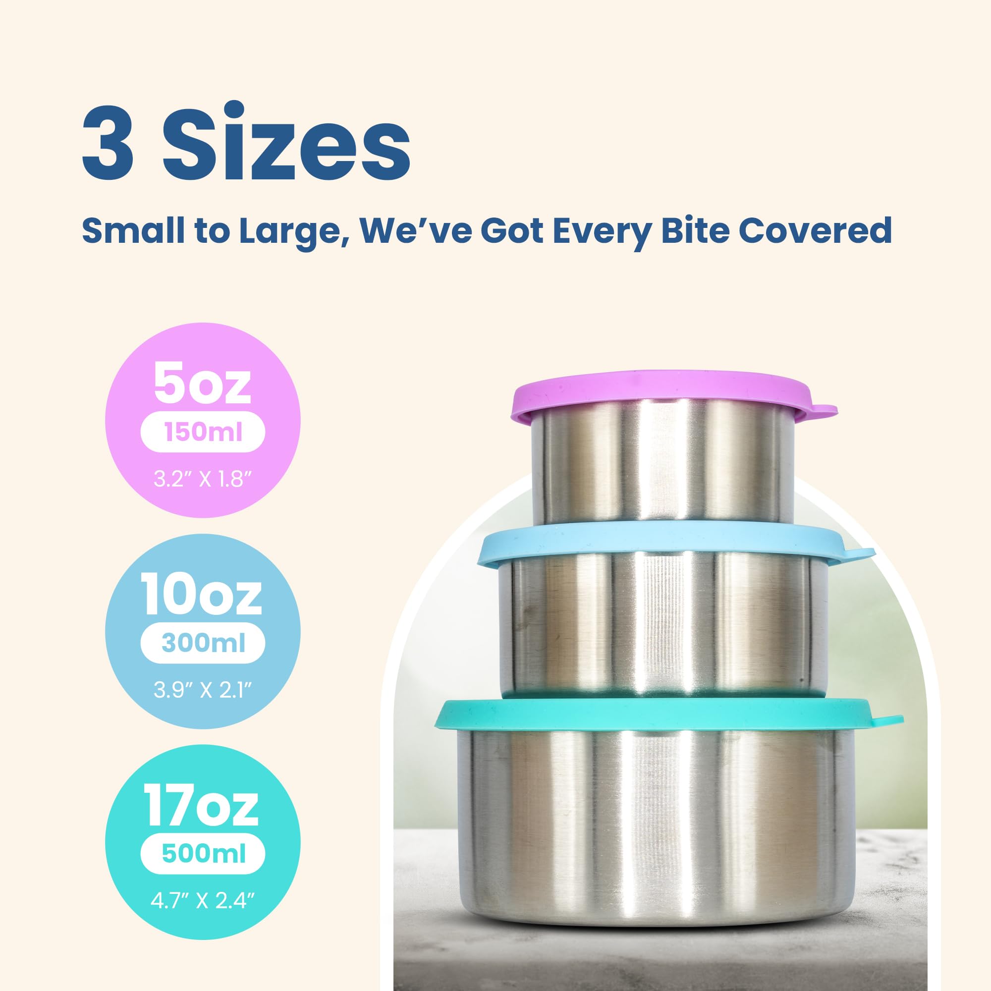 the earth & me Stainless Steel Food/Snack Containers With Silicone Lids - Reusable Eco Meal Prep Lunch Box For The Eco-conscious Person - Leakproof, Microwavable And Nesting Container For Food Storage