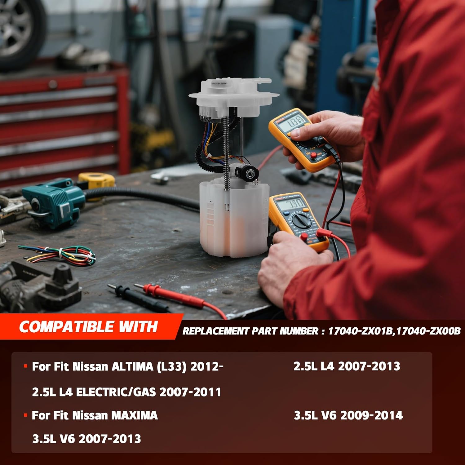 Electric Fuel Pump Assembly Compatible with Nissan Altima 2007-2013 2.5L L4 3.5L V6 Fuel Pump for Maxima 2009-2014 3.5L V6,17040-ZX01B 17040-9N00A 17040-JA00A 17040-ZX00A 17040-ZX00B