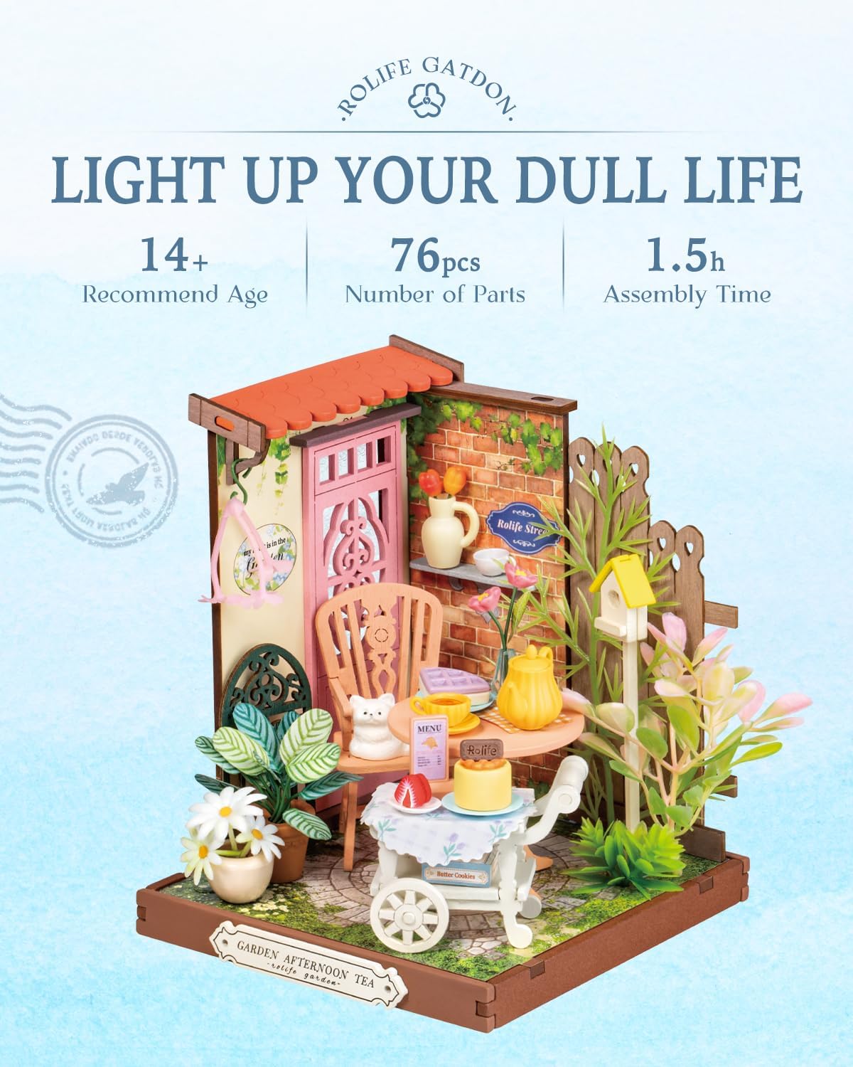 Rolife DIY Mini Building House Miniature Kit-Fancy Tea Yard, Miniature Lifestyle Mini Bookshelf Decoration, DIY Hobbies/Gifts for Craftsman (Fancy Tea Yard)