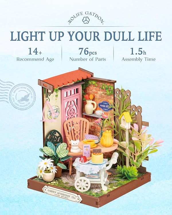 Rolife DIY Mini Building House Miniature Kit-Fancy Tea Yard, Miniature Lifestyle Mini Bookshelf Decoration, DIY Hobbies/Gifts for Craftsman (Fancy Tea Yard) by Rolife - Image 8