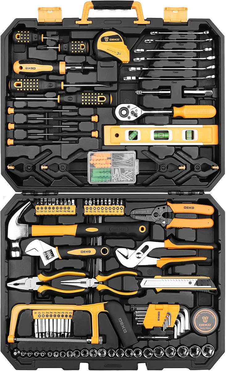 DEKOPRO 228 Piece Socket Wrench Auto Repair Tool Combination Package Mixed Tool Set Hand Tool Kit with Plastic Toolbox Storage Case