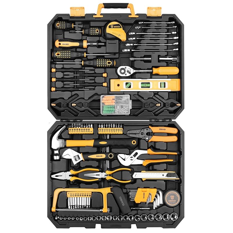 DEKOPRO 228 Piece Socket Wrench Auto Repair Tool Combination Package Mixed Tool Set Hand Tool Kit with Plastic Toolbox Storage Case Yellow