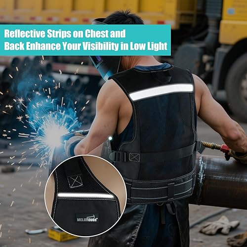 Miniatura 8 de MELOTOUGH Chaleco de herramientas para hombre con bolsas y cinturón, chaleco de herramientas de seguridad ajustable con múltiples bolsillos para