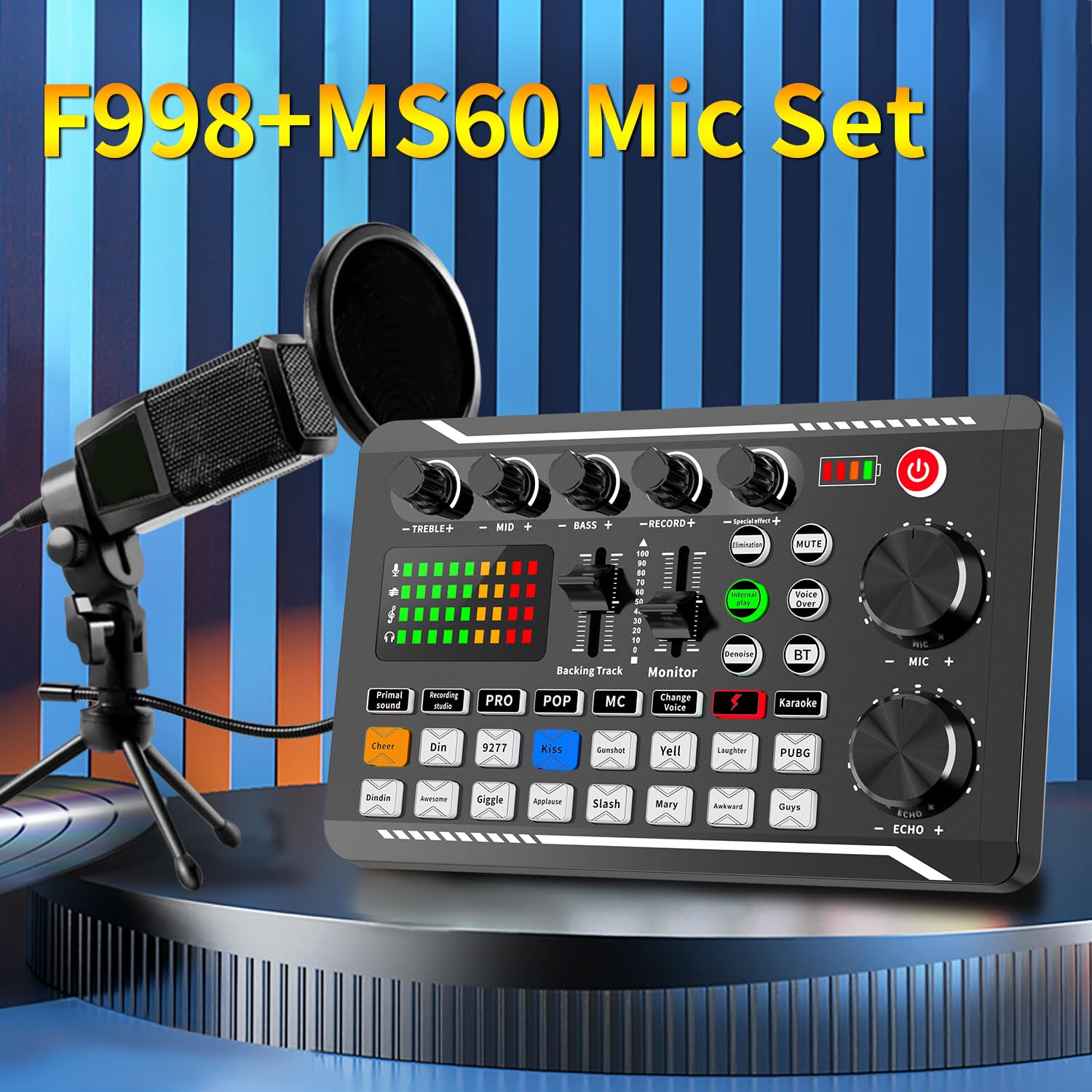 F998+MS60 Pacote de equipamentos de podcast, estúdio de gravação