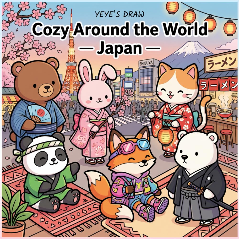 Cozy Japan Coloring Book: A Kawaii Travel Coloring Adventure with Cute Animal Friends – Relaxing Cozy Scenes for Adults, Kids & Teens (Cozy Around the World)