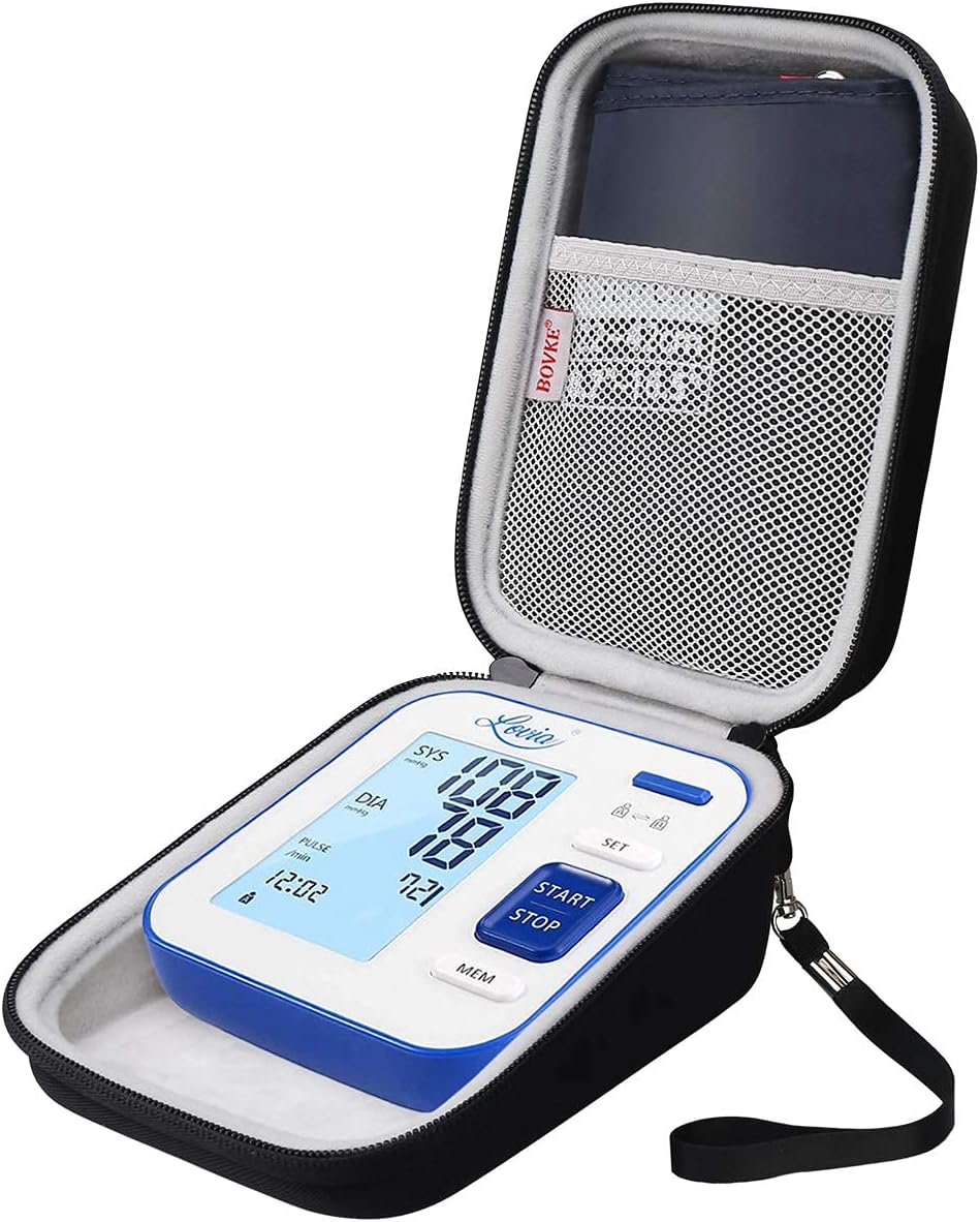BOVKE Carrying Case Travel Bag Compatible with LOVIA Accurate Automatic Digital Upper Arm Blood Pressure Monitor BP Machine for Home Use & Pulse Rate Monitoring Meter with Cuff, Black