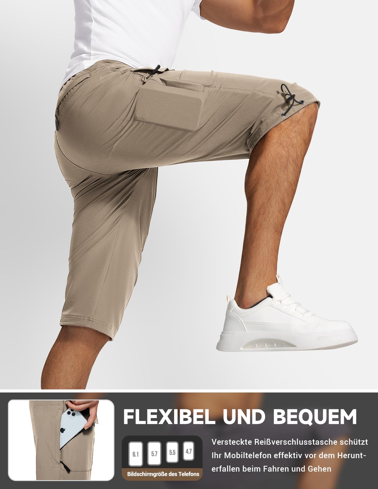 Moosehill Short 3/4 pour homme, cargo, bermuda, short de plein air, 6 poches, léger, imperméable, pantalon cargo, pantalon de randonnée, pantalon de travail, VTT, sports de plein air, short d'été