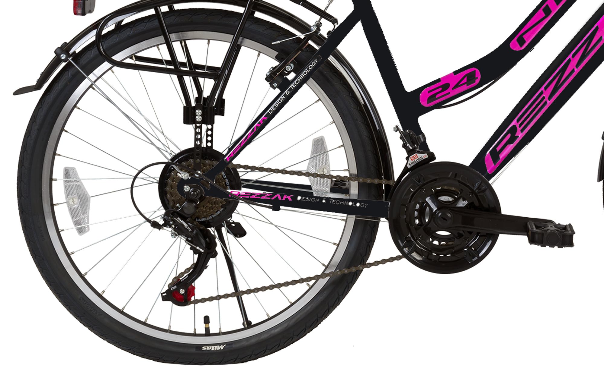 Rezzak 24 Zoll Mädchenfahrrad City Fahrrad Kinderfahrrad 21 Gang Schwarz Pink Sport & Freizeit