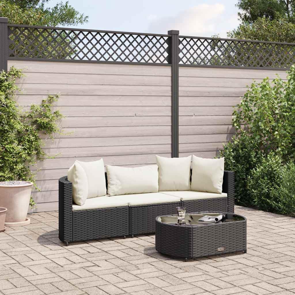 Salon de 4 pcs avec coussins noir résine tressée pour jardin et terrasse