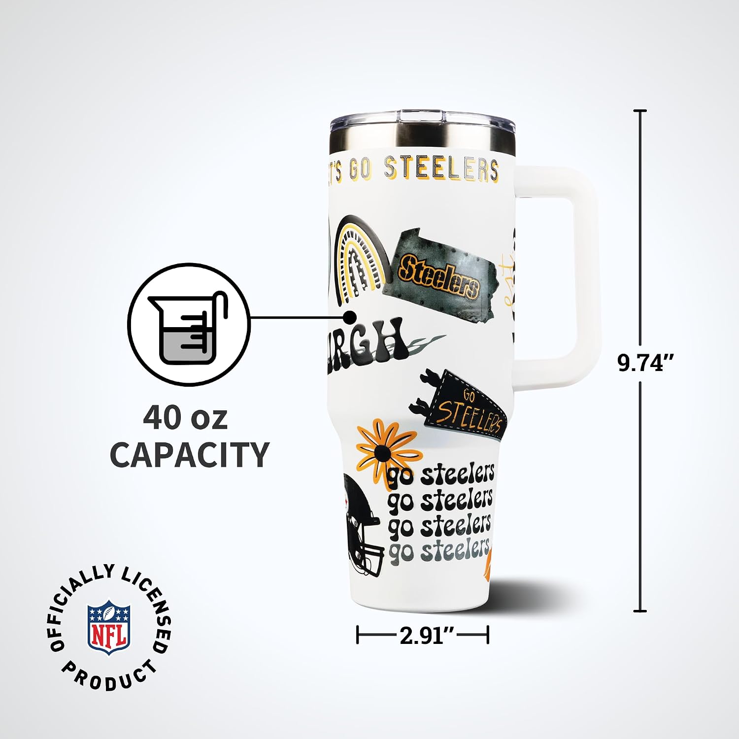 The Memory Company Officially Licensed NFL Game Day Tumbler - 40oz Stainless Steel Double-Wall Insulated Team Color Bling Cup with Team Logo, NFL Licensed Sports Travel Mug with Lid & Straw