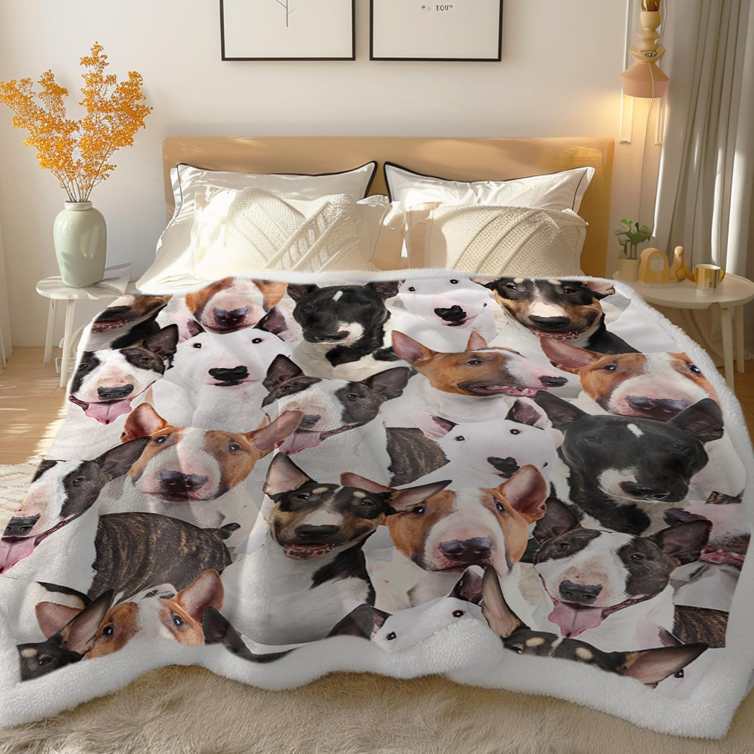 Blessliving Bull Terrier Blanket Fuzzy Dog Blanket for Kids Girls Adults Cute Puppy Fleece Blanket Bull Terrier Dog Animal Pattern Sherpa Throw Twin/Double Bull Terrier Gifts Travel/Single (130x150cm) - Image 2