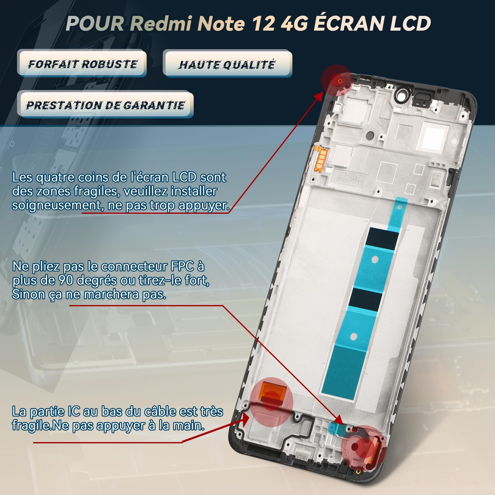 RongZy Écran LCD pour 6.67" Xiaomi Redmi Note 12 4G Écran De Remplacement pour Xiaomi Redmi Note 12 4G Écran LCD Numériseur Tactile Panneau Assemblé De Réparation avec Outils(Noir avec Cadre)