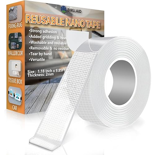 Birllaid Nano Double Sided Adhesive Tape Heavy Duty,Strong Mounting Tape,Clear Double Sided Stick Tape for Walls/Poster/Wall Hanging/Craft Mounting 1.18 Inch x 9.85FT