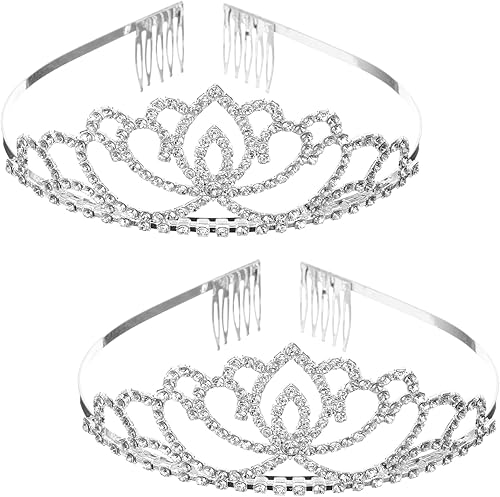 Miniatura 1 de Lurrose Paquete de 2 tiaras de corona de cristal para mujer