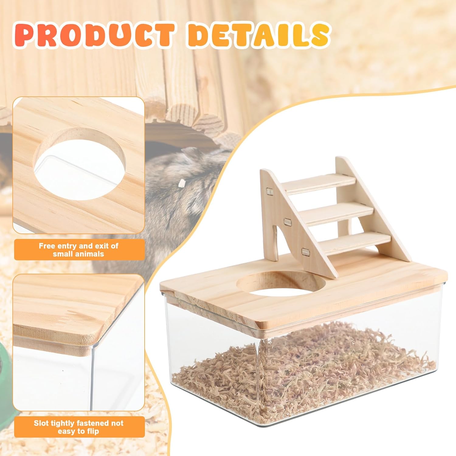 UKCOCO Hamster Bathroom Transparent Sand Bath Container with Ladder Small Pet Bath Box for Hamsters Gerbils Chinchillas 6.10X4.13X2.55In