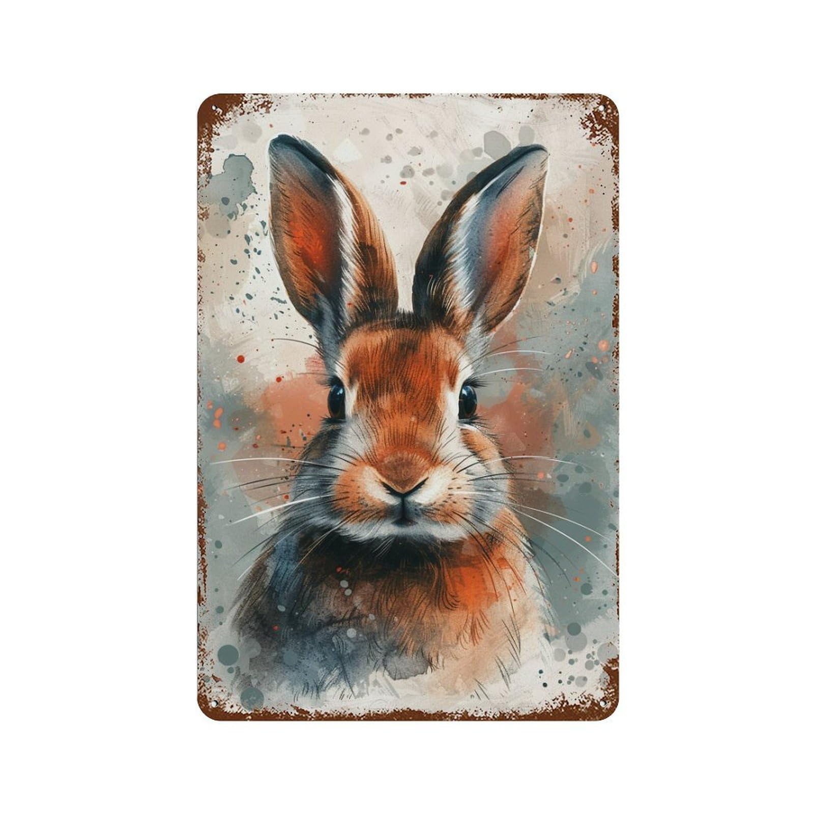 Garage Style Watercolor Rabbit Painting Rust Effect Tin Sign 11.8"x7.9", Rustic Home Decor for Bar And Workshop