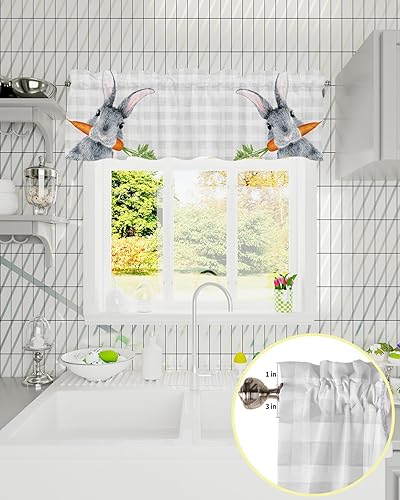 Miniatura 5 de Cenefas de Pascua para ventanas, cortinas de cocina de conejo, conejo, zanahoria, cenefas de cocina, cortinas de búfalo gris, cortinas cortas para
