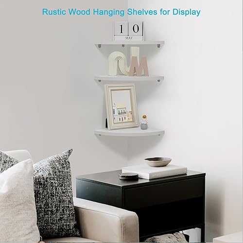 Miniatura 5 de Joiishom Juego de 3 estantes esquineros de pared, estantes esquineros flotantes para pared, estantes de exhibición y almacenamiento de pared de