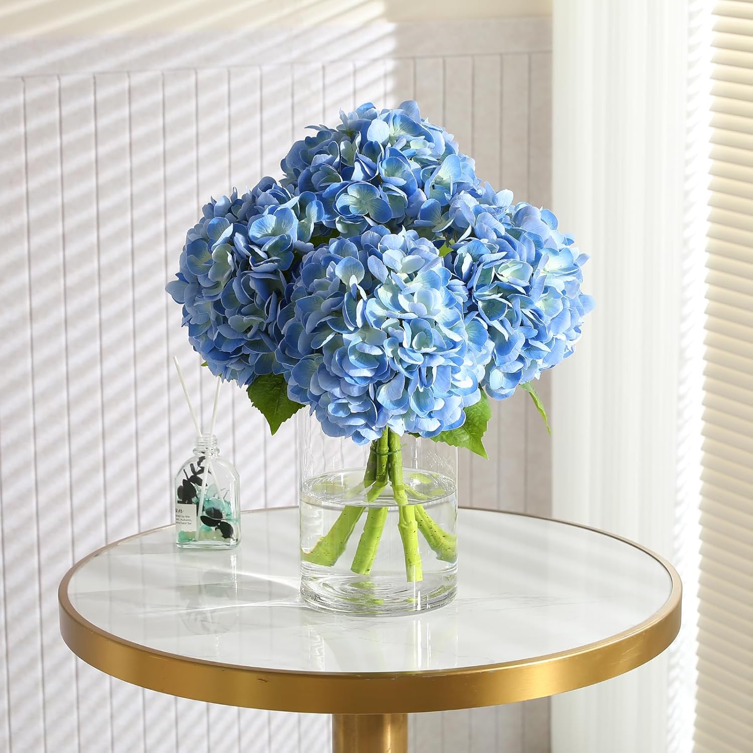 4Pcs Hydrangea Artificial Flowers, 22.44" Real Touch Latex Faux Hydrangea with Long Stems & Leaves for Home Office Decor or Wedding, Party, Centerpieces, Floral Arrangements (Blue) - Image 5