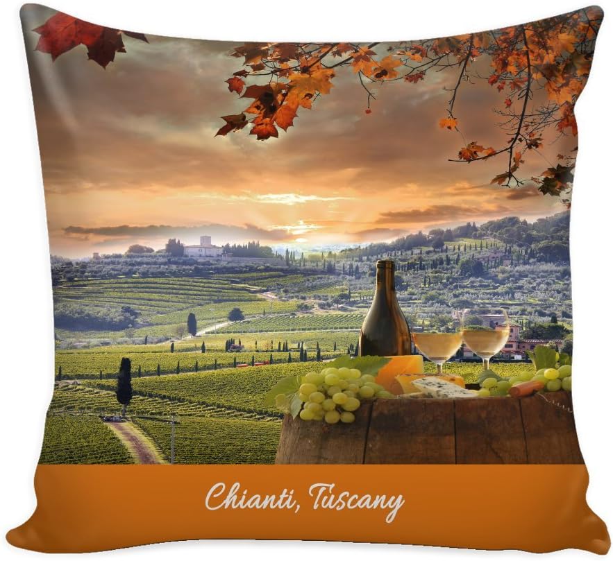Chianti Tuscany Italy Throw Pillow Cover with Insert Decorative Scenic Charming Italian City Personalized Décor - Square Cushion is Ideal for Chair, Couch, Bed, Sofa, Living Room, Bedroom