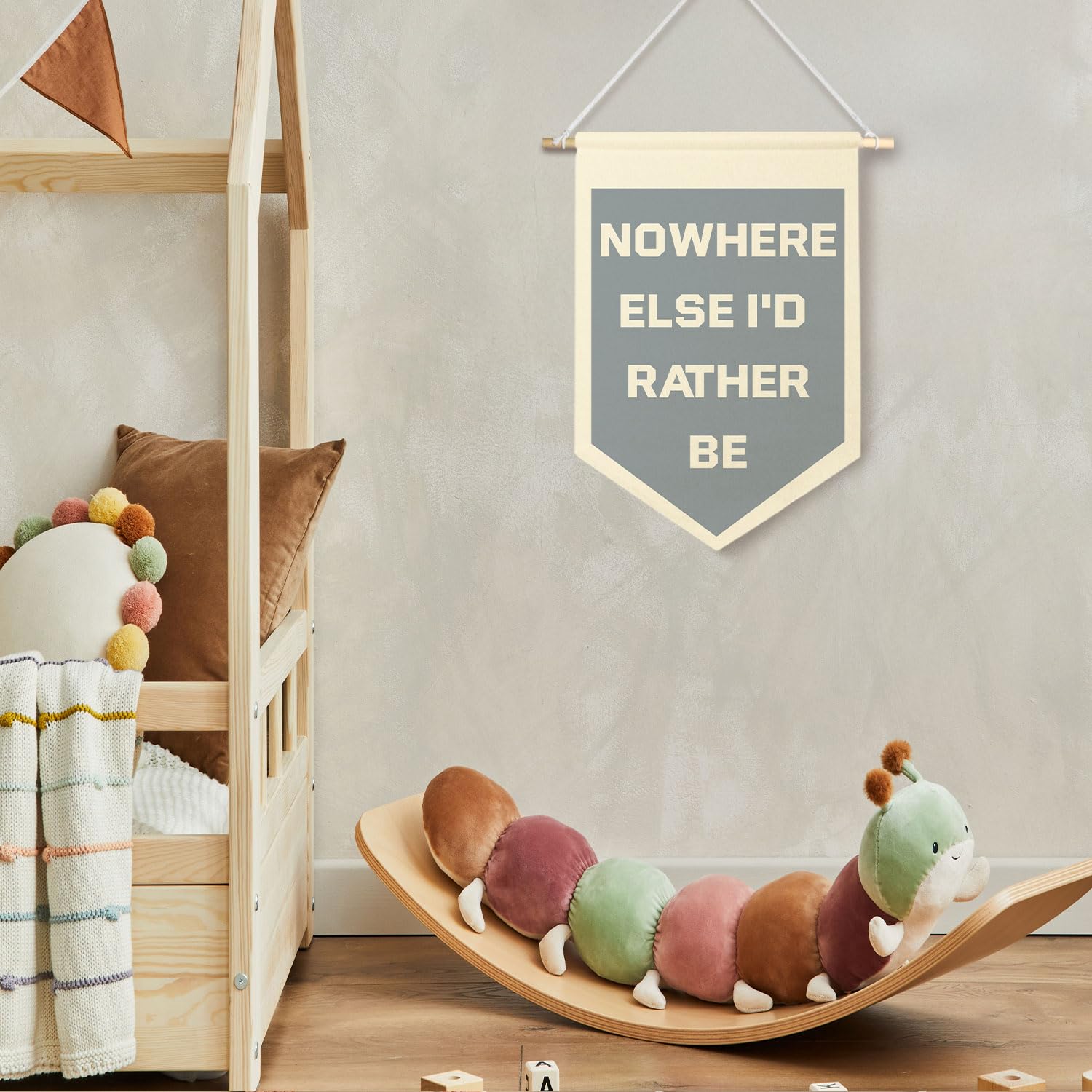 ChenCraty Inspirational Neutral Wall Canvas Banners, Nowhere Else I'd Rather Be Hanging Pennant Flag Banner, Motivational Positive Quotes Wall Decor for Living Room Bedroom Home Office