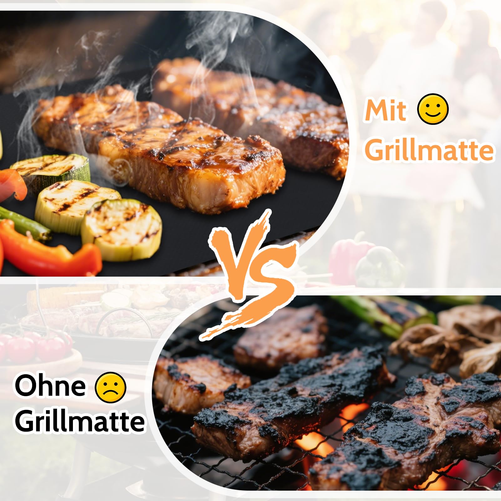 OSVINO BBQ Griglia Tappetini Rotonda Set di 5 Non Appiccicoso Riutilizzabile Accessori Barbecue per Griglia a Carbone Gas Weber Forno Elettrico Adatto per Carne Pesce Verdure, Nero, Diametro 40cm