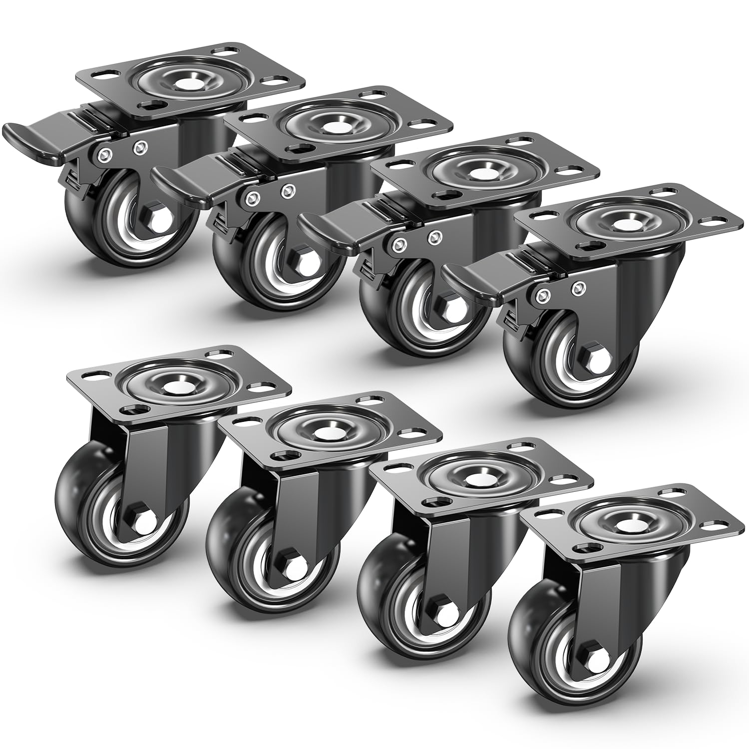 2 inch Swivel Caster Wheels, Heavy Duty Plate Casters with Safety Brake Total Capacity 600lbs for Set of 4 (2 with Brakes and 2 Without)-picture-27