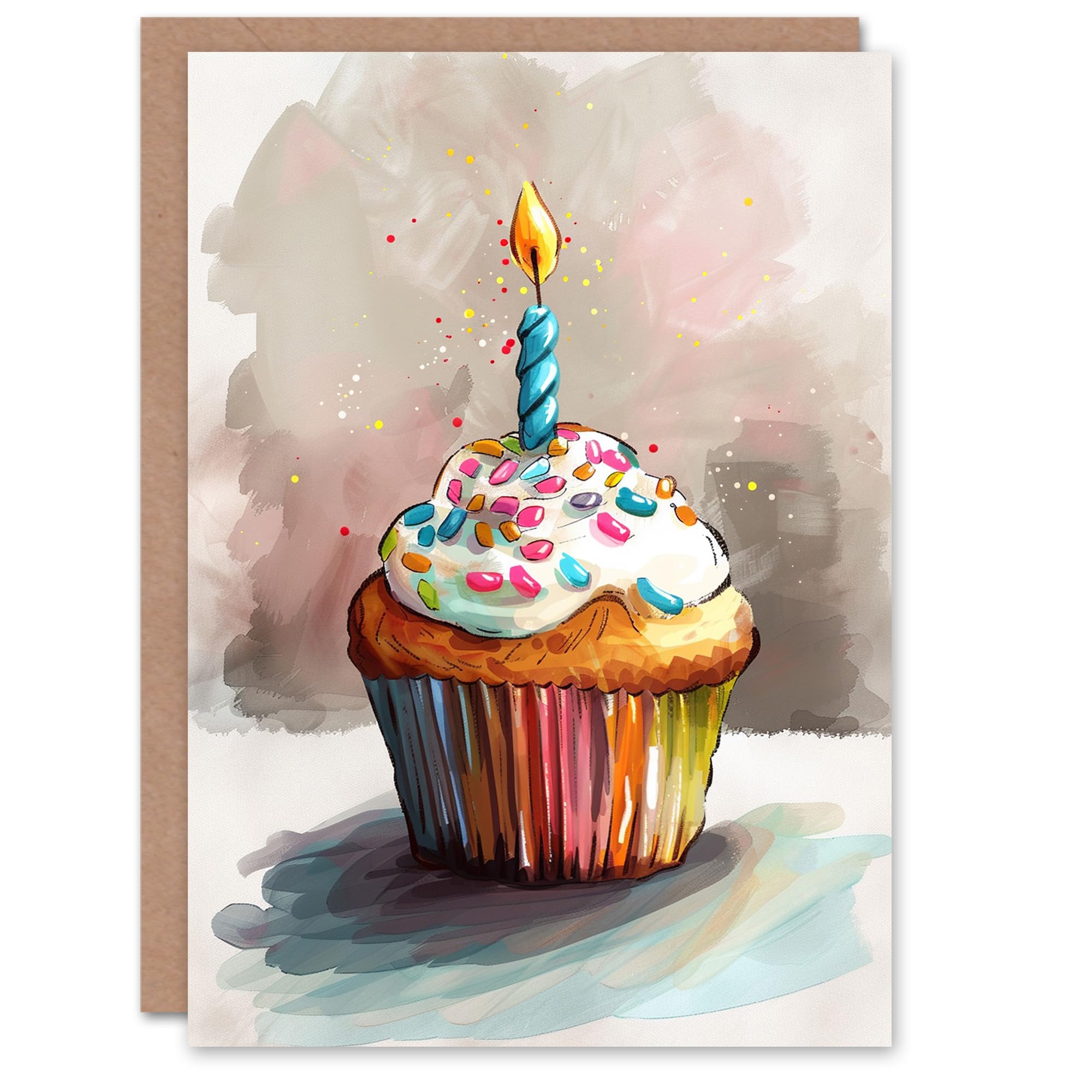 Artery8 Birthday Card Watercolour Cupcake Colourful Sprinkles Candle For Her Gran Sister Niece Daughter Wife Woman Greeting Card