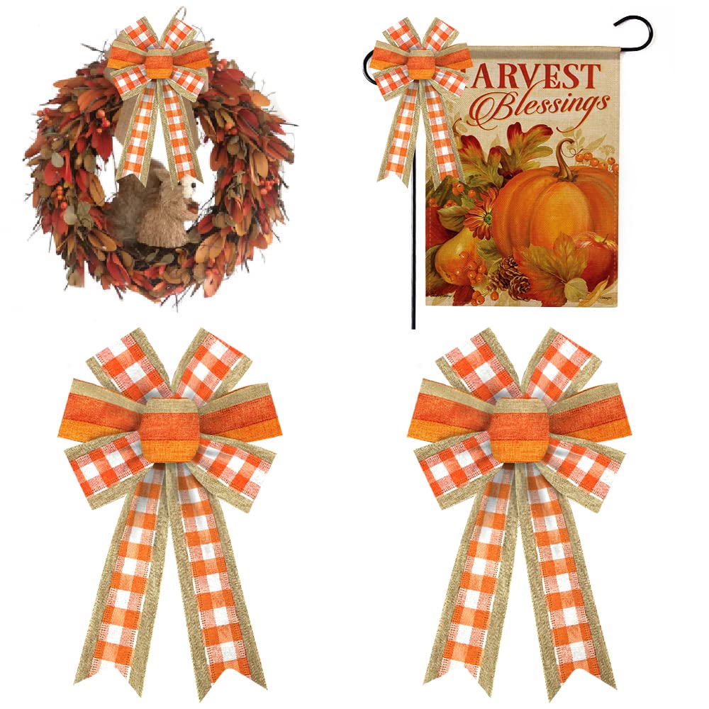 Amazon.com: 2 Pieces Fall Bows for Wreath, Thanksgiving Wreath Bows ...