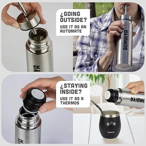 Miniatura 7 de Full Steel Auto Mate  Yerba Mate Thermo todo en uno, Termo para mate todo en uno - Kit Mate Argentino, termo mate acero inoxidable - Reemplaza tu