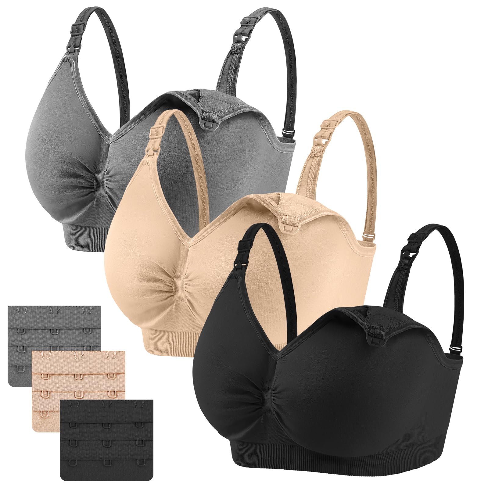 3 Piezas Sujetadores de Lactancia para Mujer, Sujetador de Maternidad Sin Costuras Sin Aros Maternity Nursing Bra con Extensiones y Almohadillas