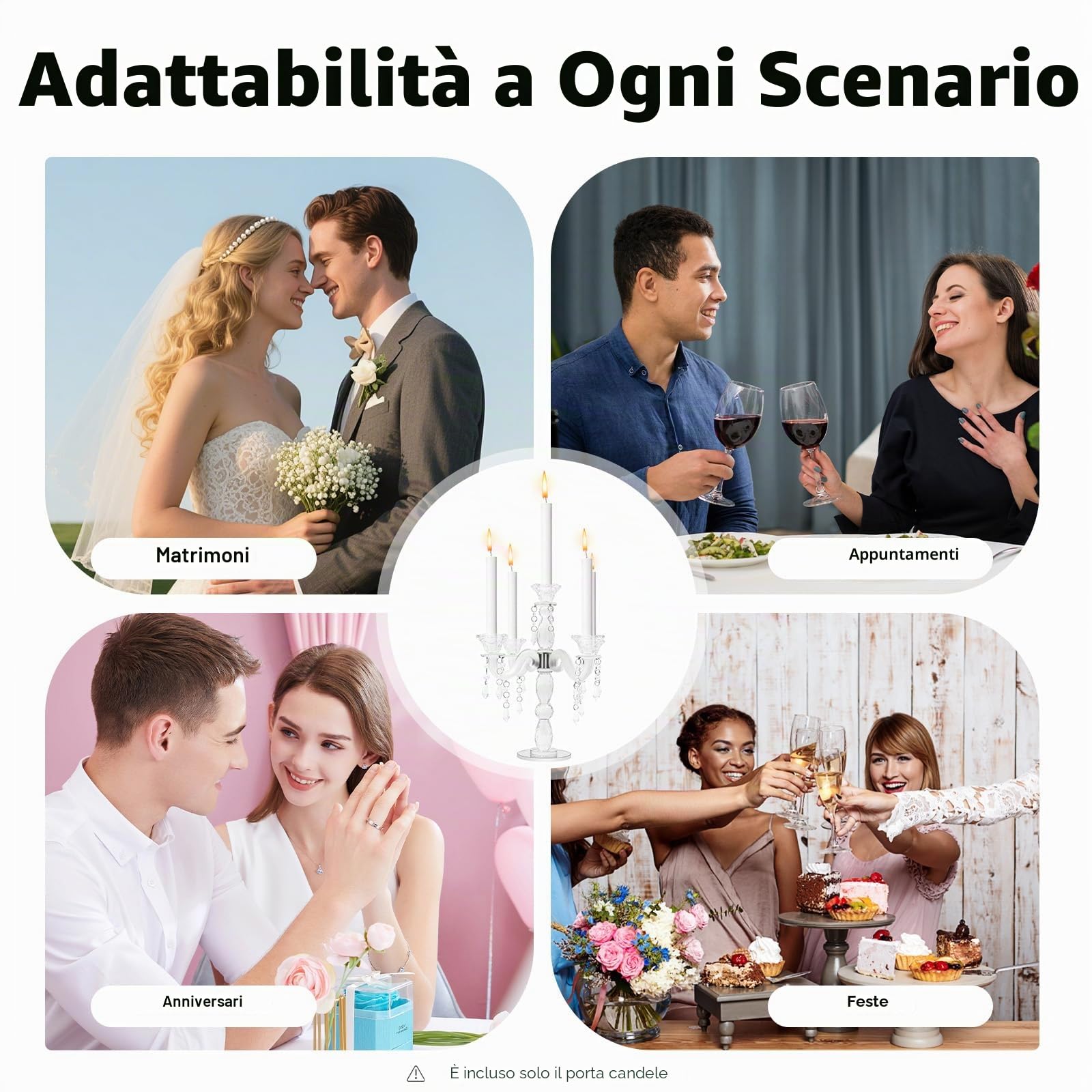 Portacandele a 5 rami in cristallo, altezza 35,5 cm, decorazione da tavolo per matrimoni, lampadario in cristallo trasparente con 5 portacandele