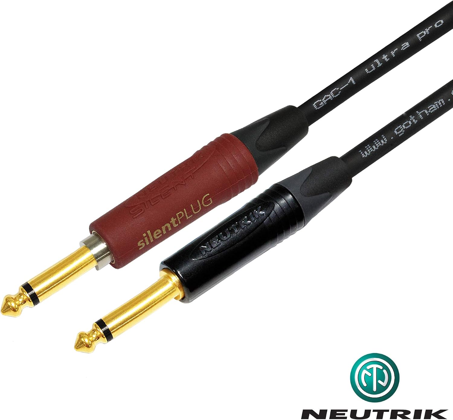WORLDS BEST CABLES 12 Foot - Gotham GAC-1 Ultra Pro - Premium Low-Cap (21 pf/F) Guitar Bass Instrument Cable w/Neutrik Gold Straight to Straight (Silent Plug) ¼ inch (6.35mm) TS Plugs- Custom Made