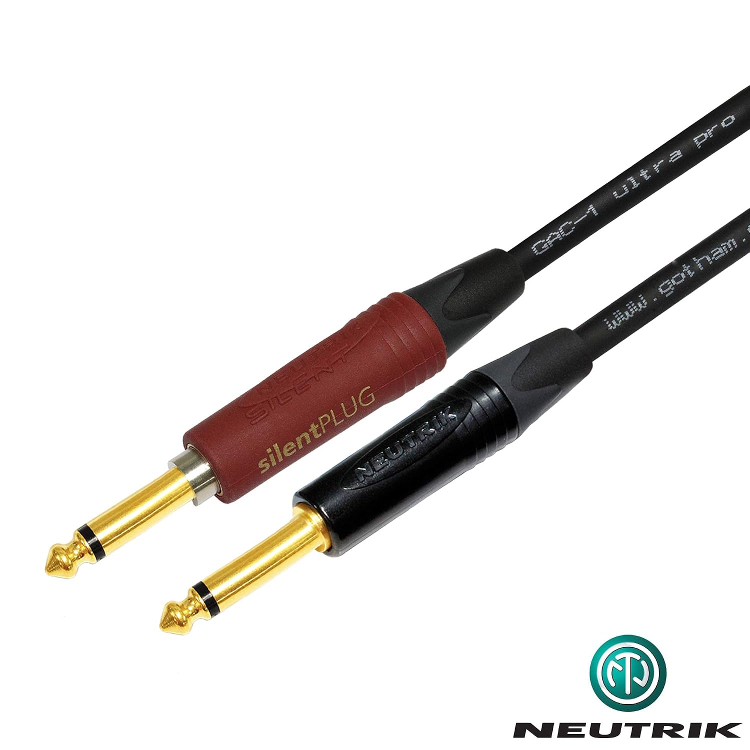 WORLDS BEST CABLES 18 Foot - Gotham GAC-1 Ultra Pro - Premium Low-Cap (21 pf/F) Guitar Bass Instrument Cable w/Neutrik Gold Straight to Straight (Silent Plug) ¼ inch (6.35mm) TS Plugs- Custom Made