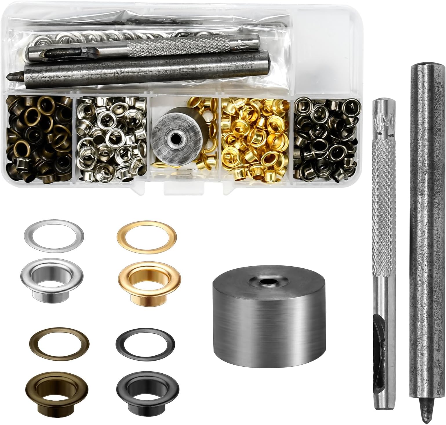Amazon.co.jp: COOLBOTANG 両面ハトメ 3mm (両面ハトメ4色400組+はと目工具3個)) ハトメ キット ホック打ち ...