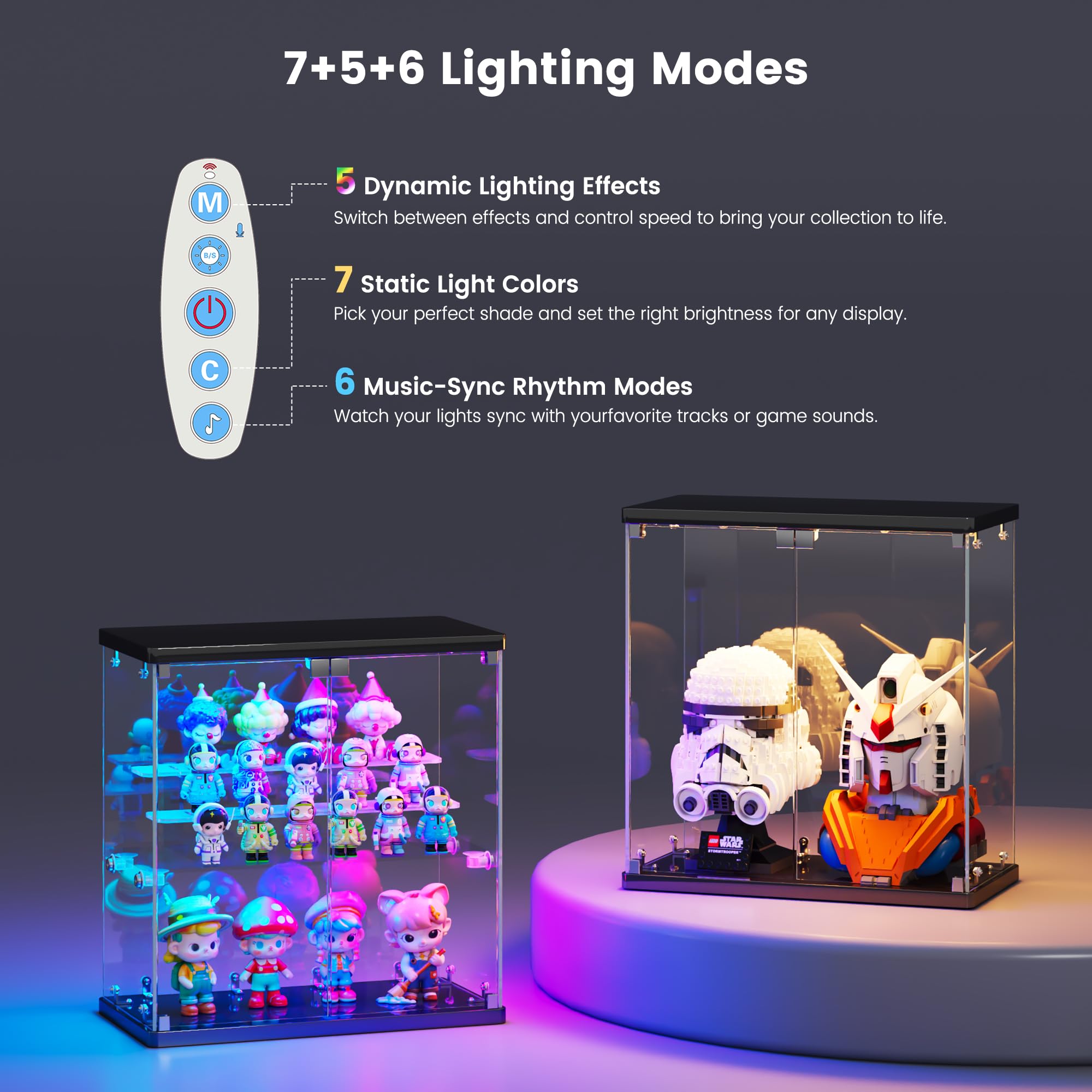 Vlsrka Vitrine en Verre avec éclairage LED et Portes vitrées, pour Figurines et Objets de Collection, Petite vitrine à Deux étages équipée d'un détecteur de Mouvement, Blanc