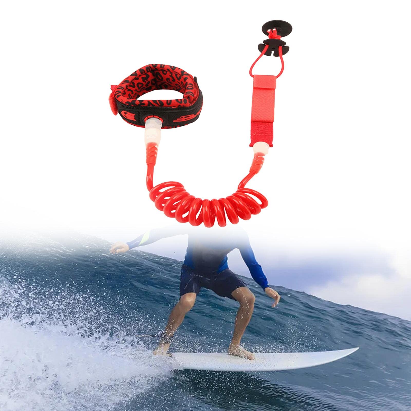 Oshhni Surf Leine Sicherheitshandseil Universelles weiches elastisches Beinseil Surfleine für Shortboard Kajakfahren Schwimmen Bootfahren Zubehör, Rot